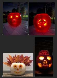 4 carved halloween pumpkins