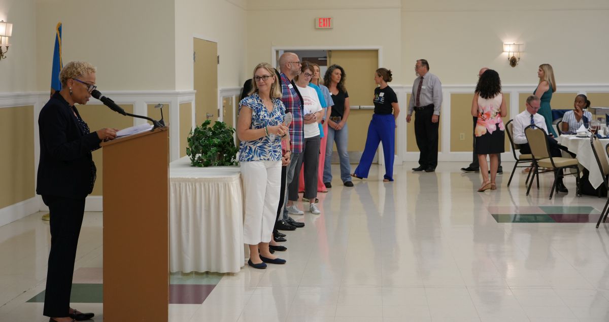 Secretary Yvonne Anders Gordon shares remarks as ten nonprofit representatives line up to share about their organization and impact to campaign chairs and captains.