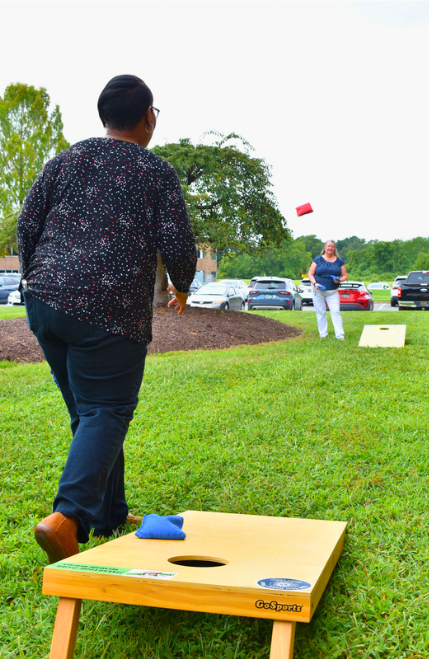 Cornhole being played at Silver Lake